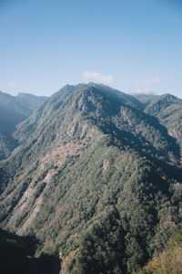 High angle view of mountains against clear sky