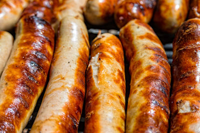 Full frame shot of roasted sausages