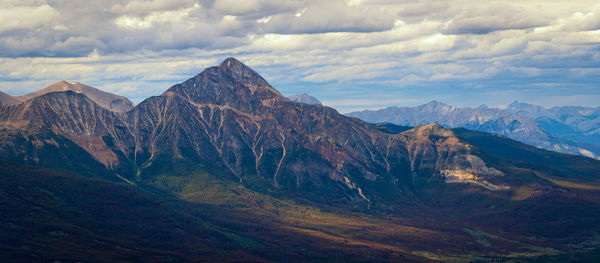 Panoramic view of landscape and mountains against sky