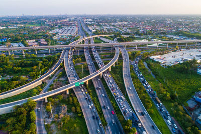 High angle view of elevated road in city