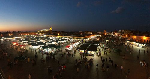 High angle view of city at night