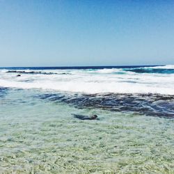 Scenic view of sea against clear sky