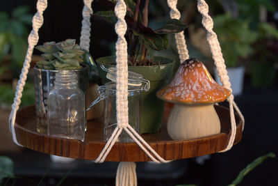 Close-up of fruits hanging on table