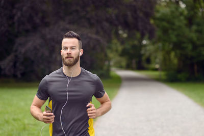 Portrait of man jogging