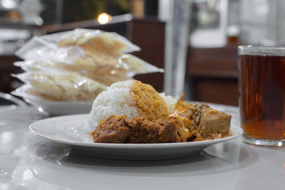 Close-up of food served on table in restaurant