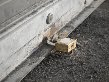 Close-up of padlocks on metal