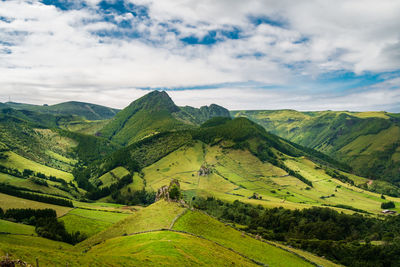 Scenic view of green landscape against sky