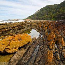 Scenic view of rock formations against sky