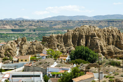 View of townscape with mountain in background