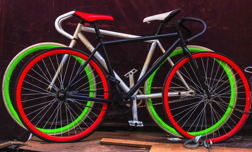 Close-up of bicycle parked on street