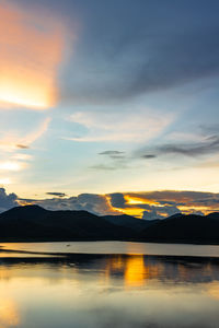 Scenic view of lake against sky during sunset