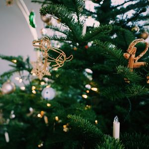 Close-up of illuminated christmas tree