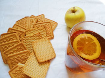 High angle view of breakfast on table