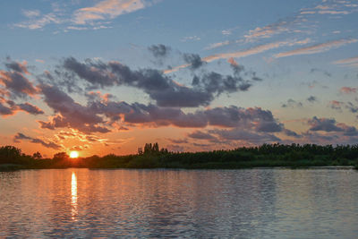 Scenic view of lake against sky during sunset