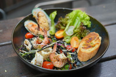 Close-up of salad in bowl on table