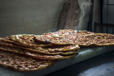 Close-up of pizza in plate