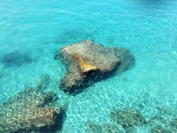 High angle view of rocks in sea