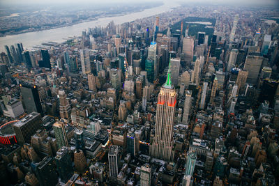 High angle view of city buildings