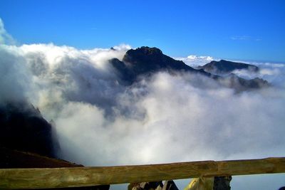 Scenic view of mountains against cloudy sky