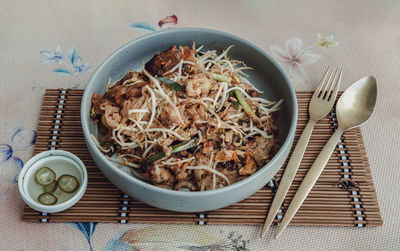 High angle view of food in bowl on table