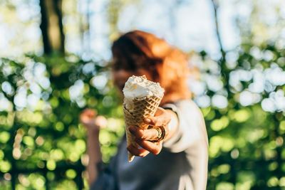 Woman holding ice cream