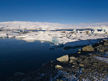 Scenic view of frozen lake against sky