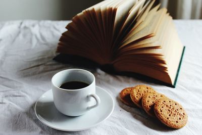 Close-up of coffee cup on table