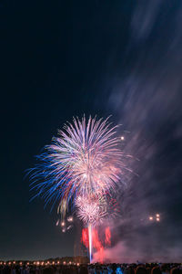 Low angle view of firework display at night