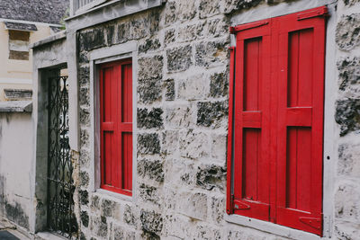 Red door of building