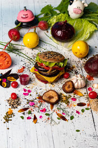 High angle view of fruits on table