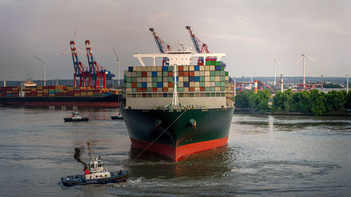 Container ship in port of hamburg