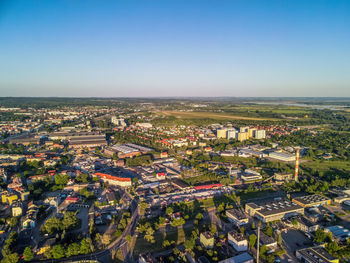 High angle view of townscape against clear sky