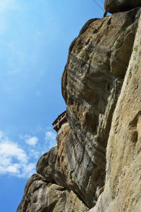 Low angle view of rock formations against sky