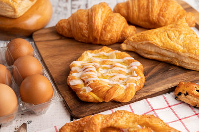 High angle view of breakfast on table