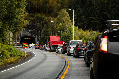 Vehicles on road in city