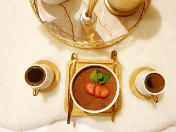 High angle view of coffee on table