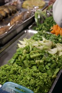 High angle view of chopped vegetables in plate