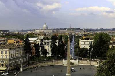 High angle view of buildings in city