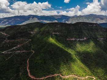 Aerial view of landscape against cloudy sky