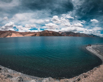 Scenic view of pangong lake against sky