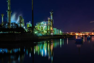 Illuminated commercial dock reflecting in water