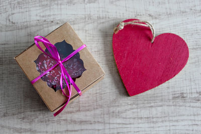 High angle view of heart shape on table