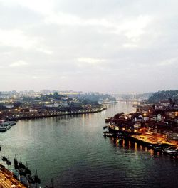 High angle view of city at waterfront