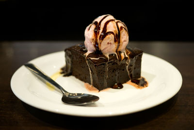 Close-up of dessert in plate on table