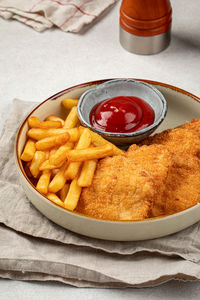 High angle view of food in plate on table