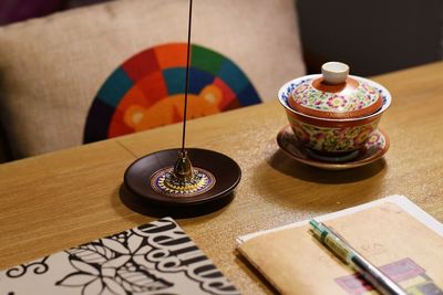 High angle view of food on table
