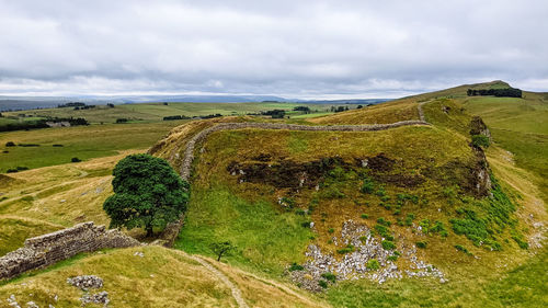 Scenic view of land against sky