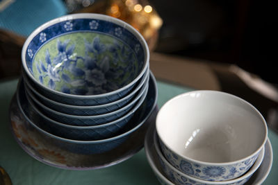 High angle view of bowls on table