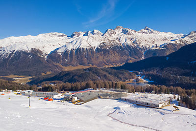 Scenic view of snow covered mountains against sky