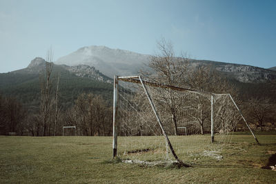 Scenic view of field against clear sky